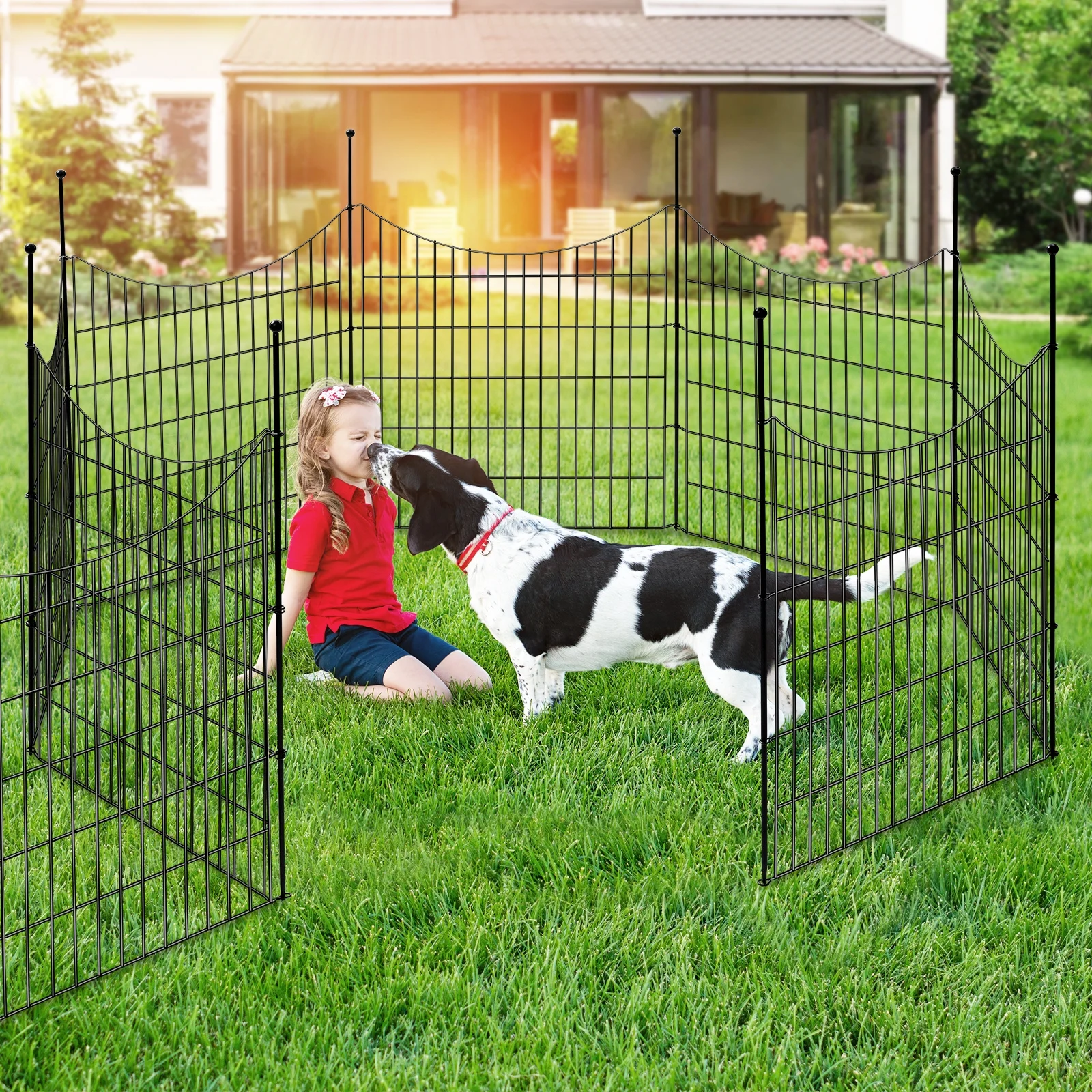 BSHAPPLUS® Garden Fence 10 Pack ,33in (H) x 24ft (L) Metal Fence,Rustproof Decorative Fence,Animal Wire Fence,Wrought Iron Fence, Outdoor Picket Fencing No-Dig for Yard, Lawn and Patio Borders