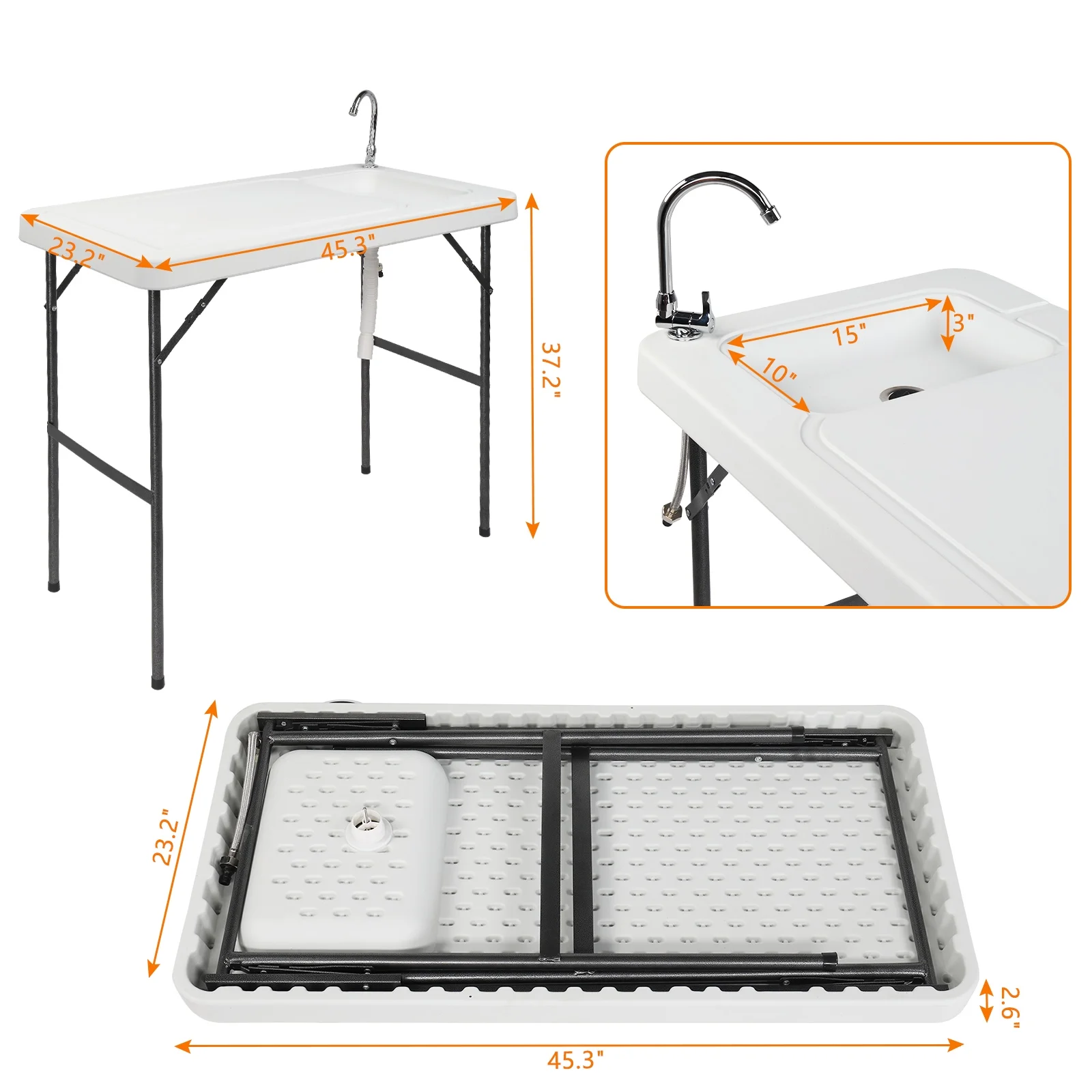 Ktaxon Portable Folding Table Fish Fillet Hunting Cleaning Cutting Camping Picnic with Sink Faucet