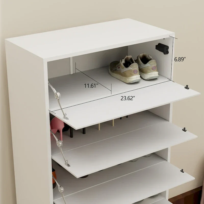 Mirror Shoe Cabinet With 6 Flip Drawers,Shoe Rack Organizer Store Ample Shoes,4 Metal Legs,Hand-Touch Flip-Out Door