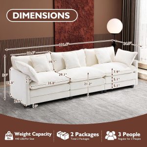 Ihanherry 146" U-Shaped Modern Sofa Modular Sectional Cloud Couch with 2 Ottoman, 6-Seat Chenille Deep Seat Sofa with 6 Pillows for Living Room, Bedroom and Apartment, Grey