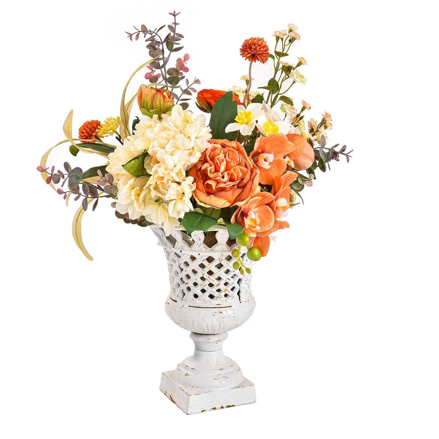 Sungmor Heavy Duty Cast Iron Urn Planter, Beautiful Hollow Trophy Design Tall Orchid Flower Pot, Large Decorative Plastic Flowers Plants Bouquets Vase, Rustic French Country Pot for Home or Garden