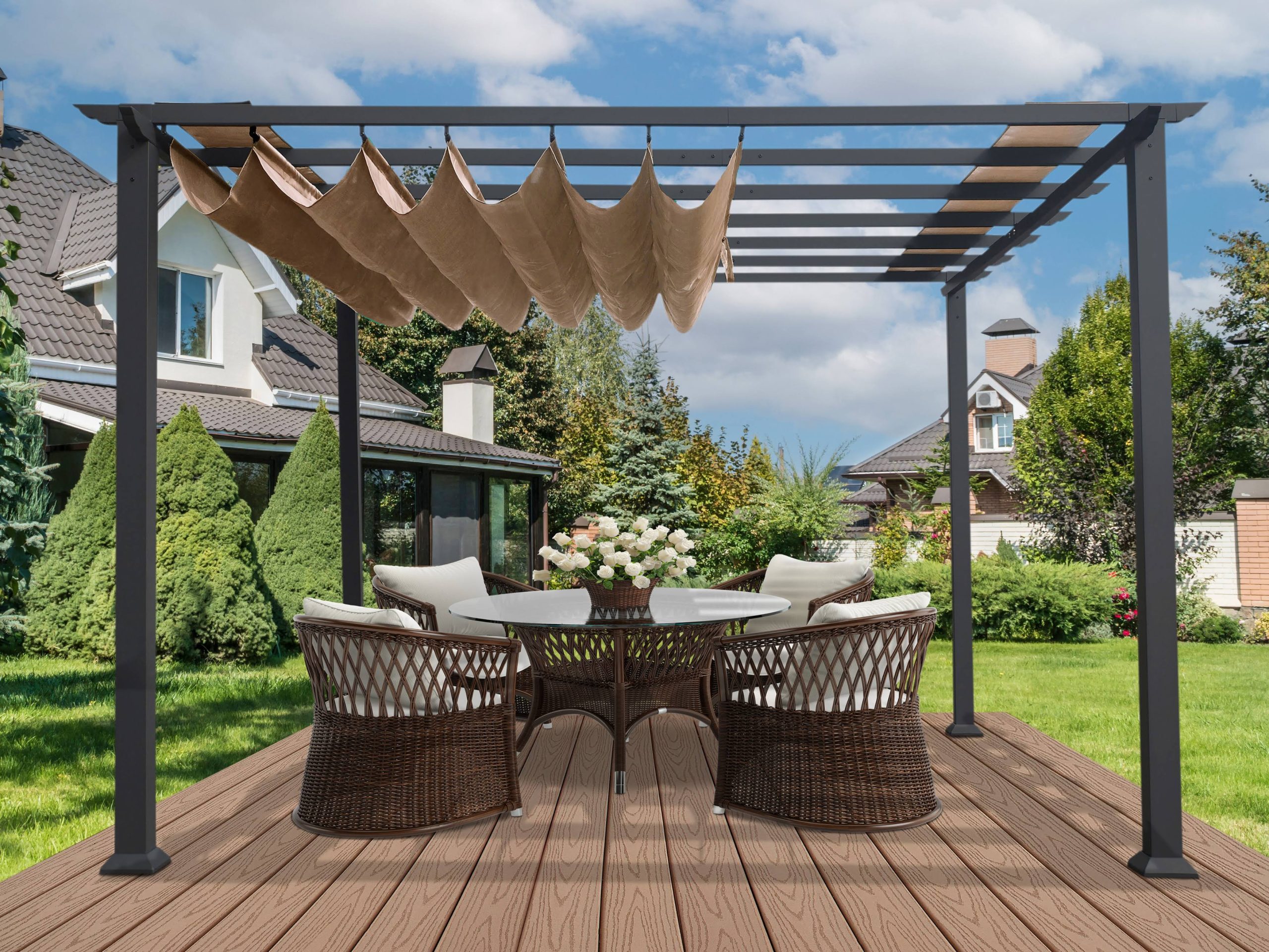 Paragon Florence Pergola | 11' x 11' | 11' x 16' | Greenhouse Emporium 11ft x 11ft / Grey Finish / Cocoa