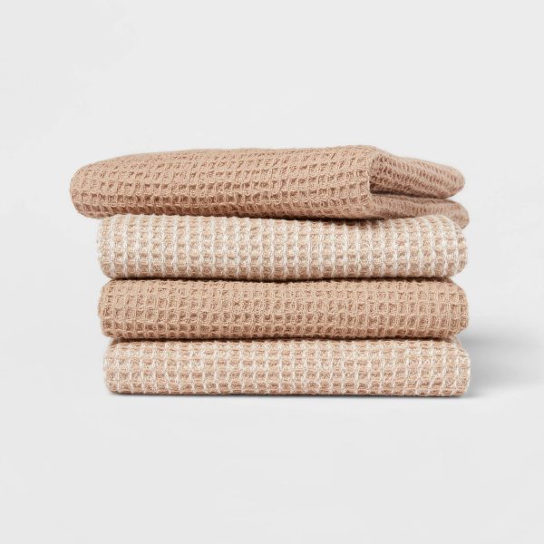 4pk Cotton Waffle Dishcloths Taupe - Threshold