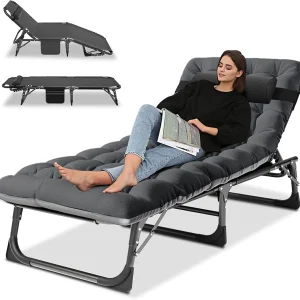 Slsy Folding Lounge Chair, 5-Position Adjustable Outdoor Reclining Chair, Folding Sleeping Bed Cot, Folding Chaise Lounge Chair for Pool Beach Patio Sunbathing