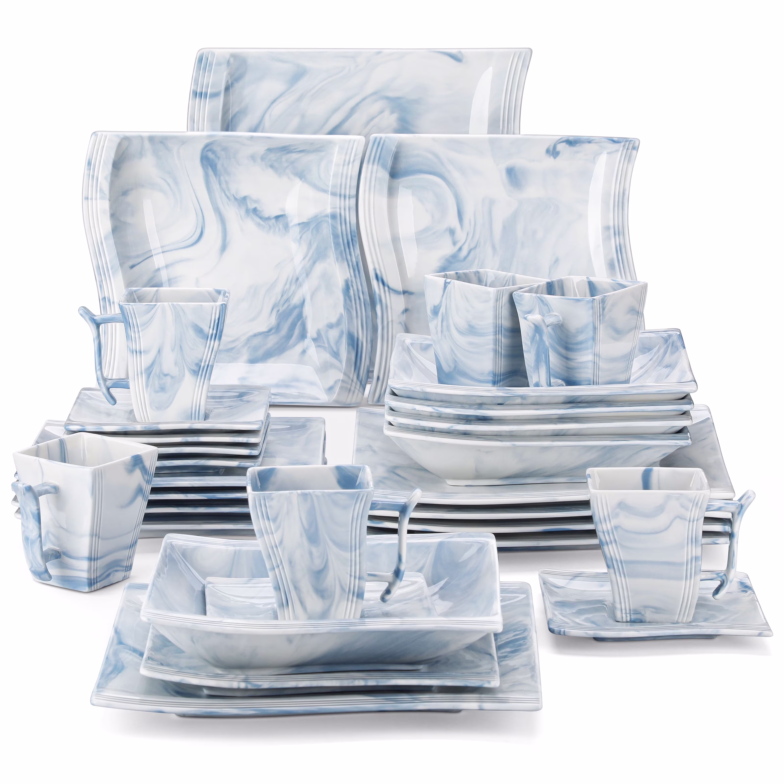 MALACASA Porcelain Tableware Sets, Ivory White, 30-Piece (6 Packs)