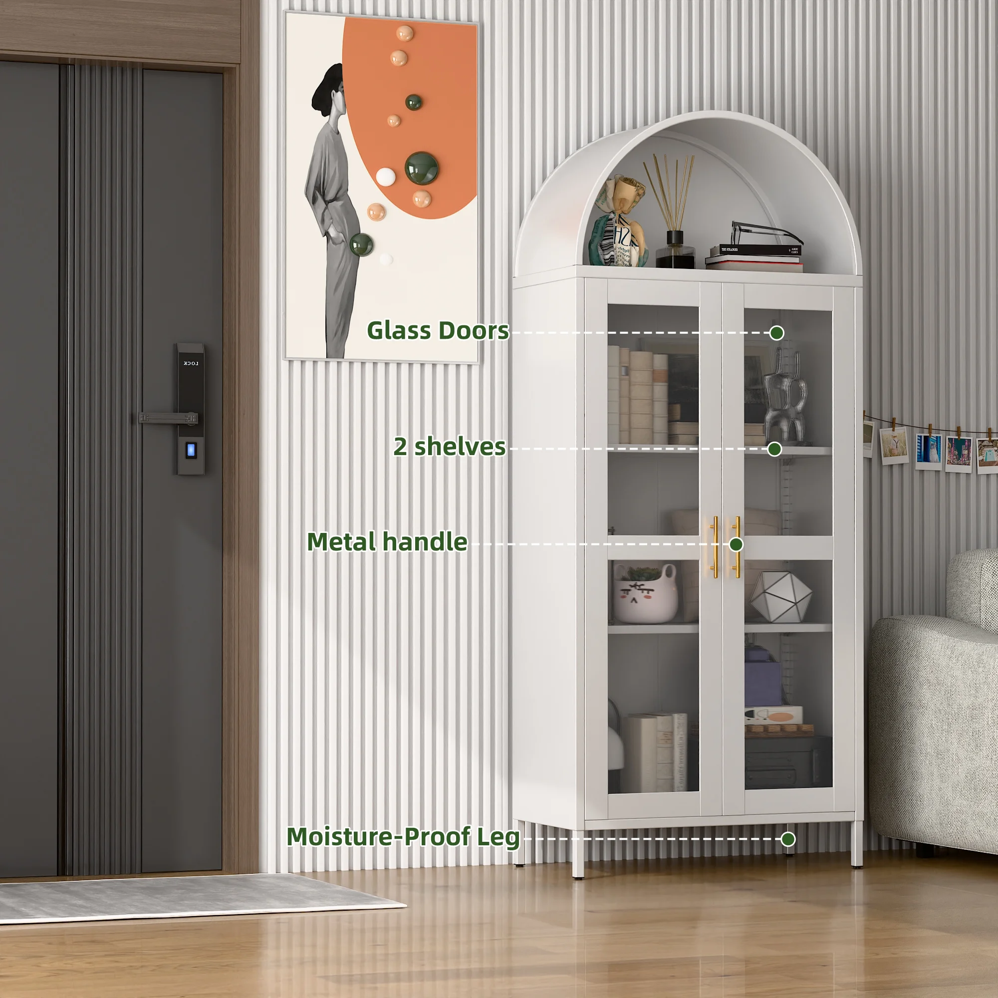 SUXXAN Metal Arched Storage Display Lockable Cabinets with Glass Doors and Adjustable Shelves, Assembly Required, Black