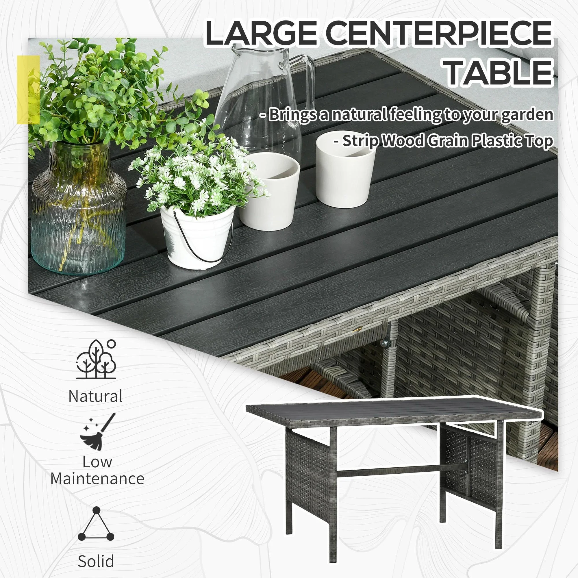 Resenkos Wicker Outdoor Patio Furniture Set, L-Shaped 7 Pieces Outdoor Dining Sectional Sofa, Gray