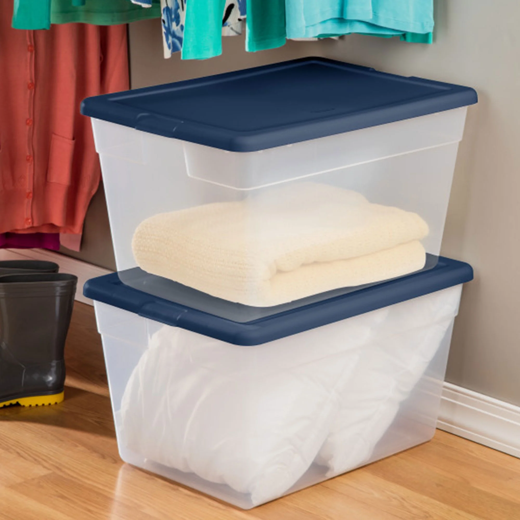 Sterilite 24 Pk Storage Tote Container, 56 Qt, Clear, Mindful Mint Lid