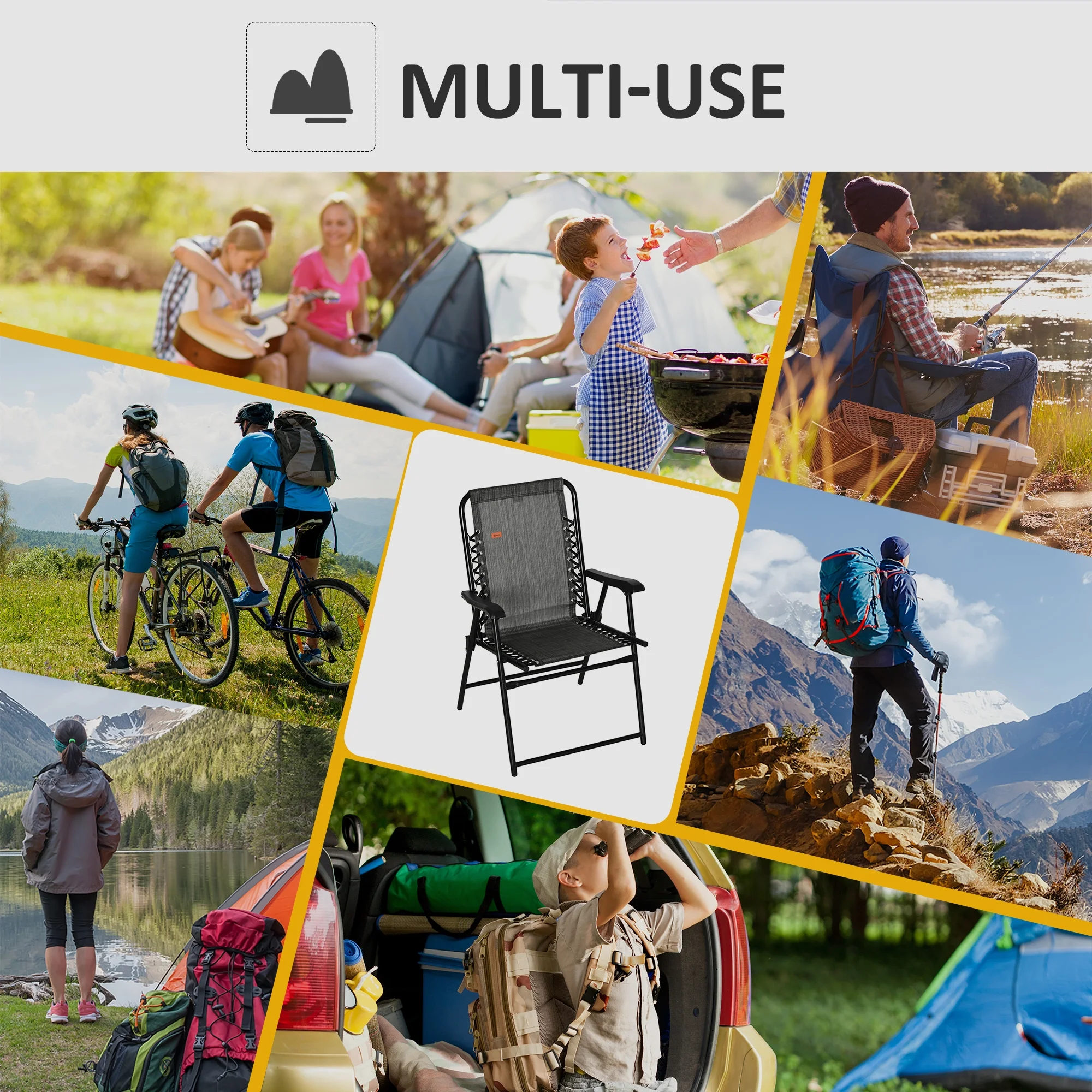 Outdoor Patio Folding Chair Portable Chair for Camping Lawn with Armrest Grey/Beige