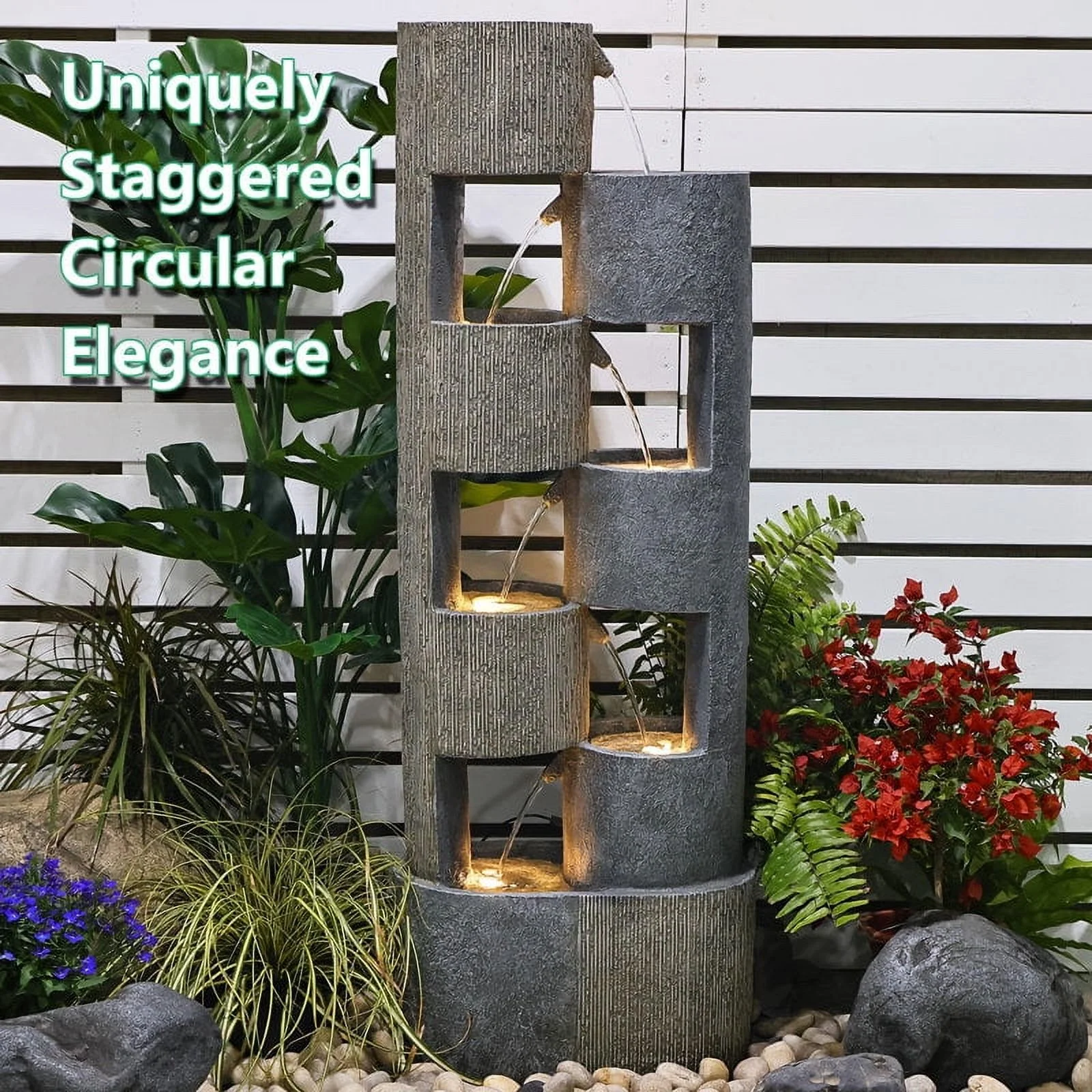 51" Outdoor Water Fountain Floor Standing Waterfalls Fountain with LED Lights for Garden, Living Room, Patio, Home Decor