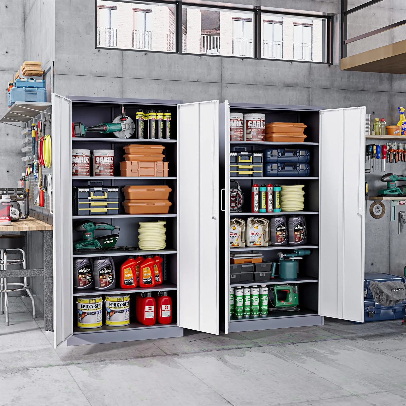 STANI Metal Storage Cabinet, 71- Tall Steel Cabinets with Locking Door and 5 Adjustable Shelves, Steel Classic Storage Cabinet for Home, School, Office, Garage