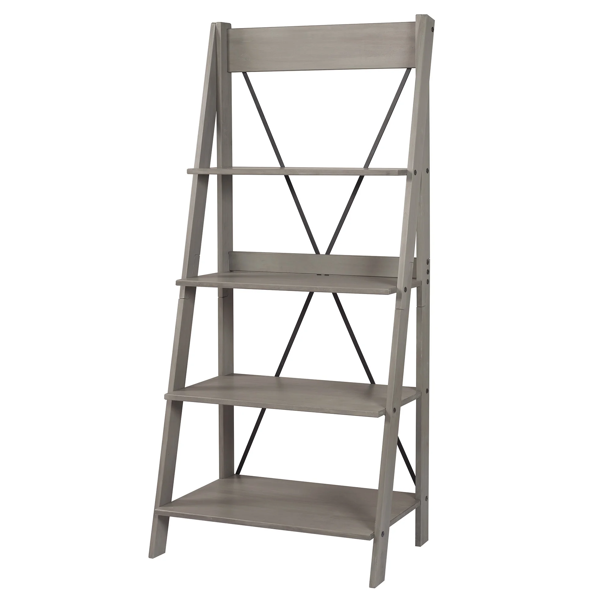 Walker Edison Solid Wood 4-Shelf Ladder Bookshelf, Brown