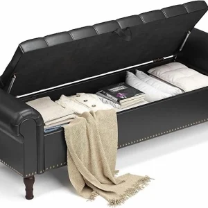 Gelloan Storage Ottoman Bench for Bedroom,Upholstered Bedroom Bench with Rolled Arms and Rivets, Storage Chest for Living Room,Grey,51 Inches