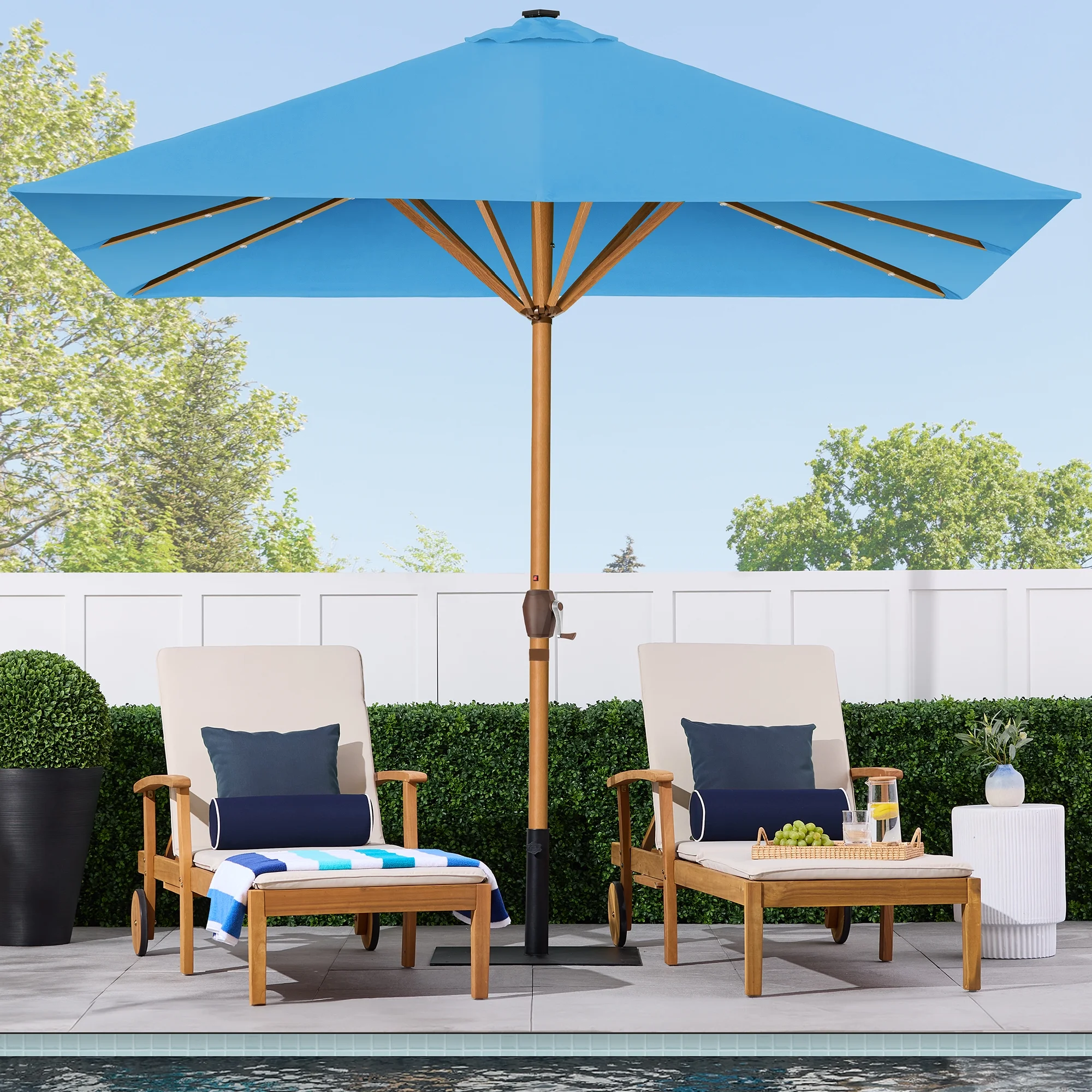 Best Choice Products 9ft Deep Square Solar LED Lighted Patio Umbrella w/ Woodgrain Pattern, UV-Resistant - Black