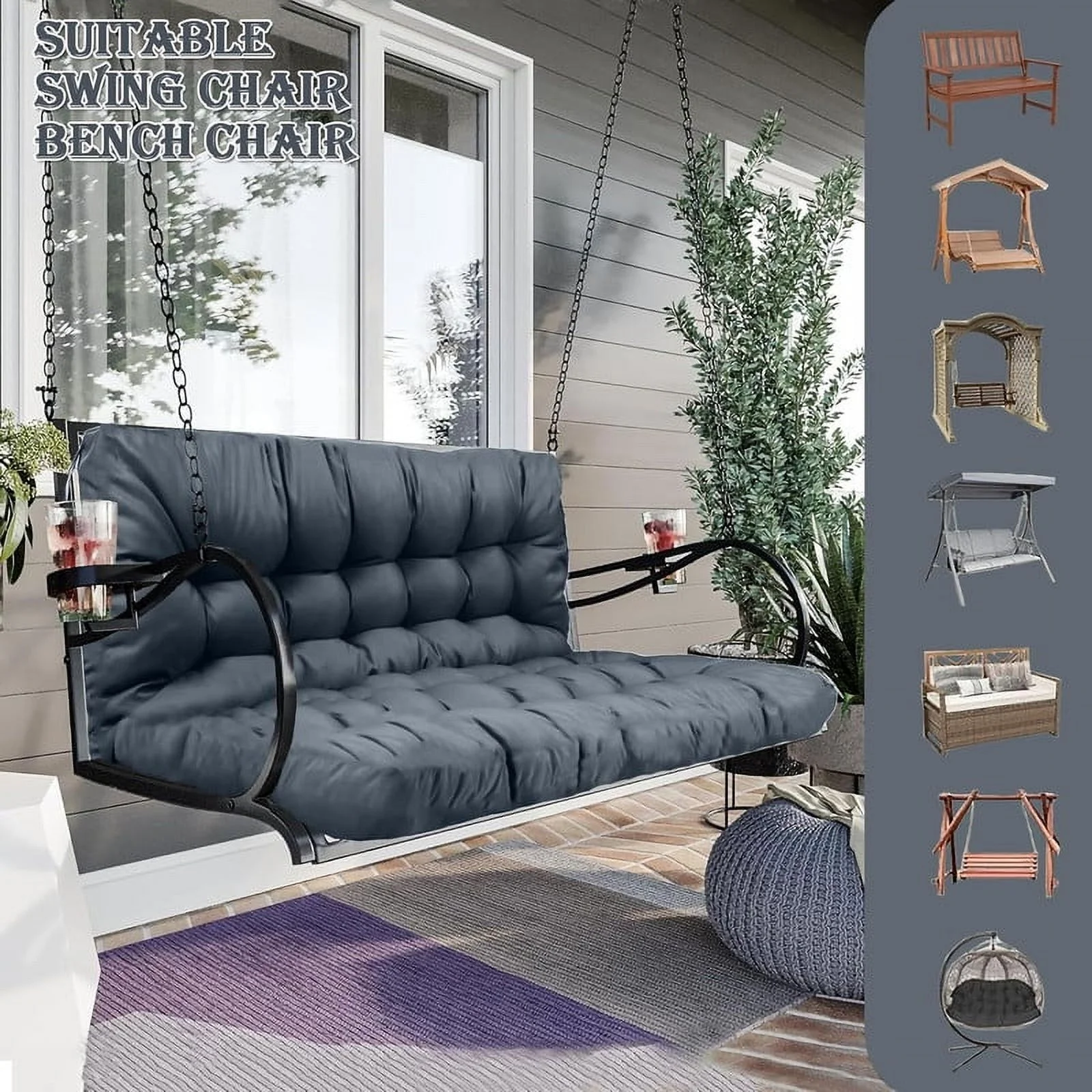 Replacement Cushions for Swing, Waterproof Porch Swing Cushion, 2-3 Seat Outdoor Bench Cushion with Backrest for Patio Furniture Garden Porch Loveseat Glider Pad (Sky Blue 70*40in)