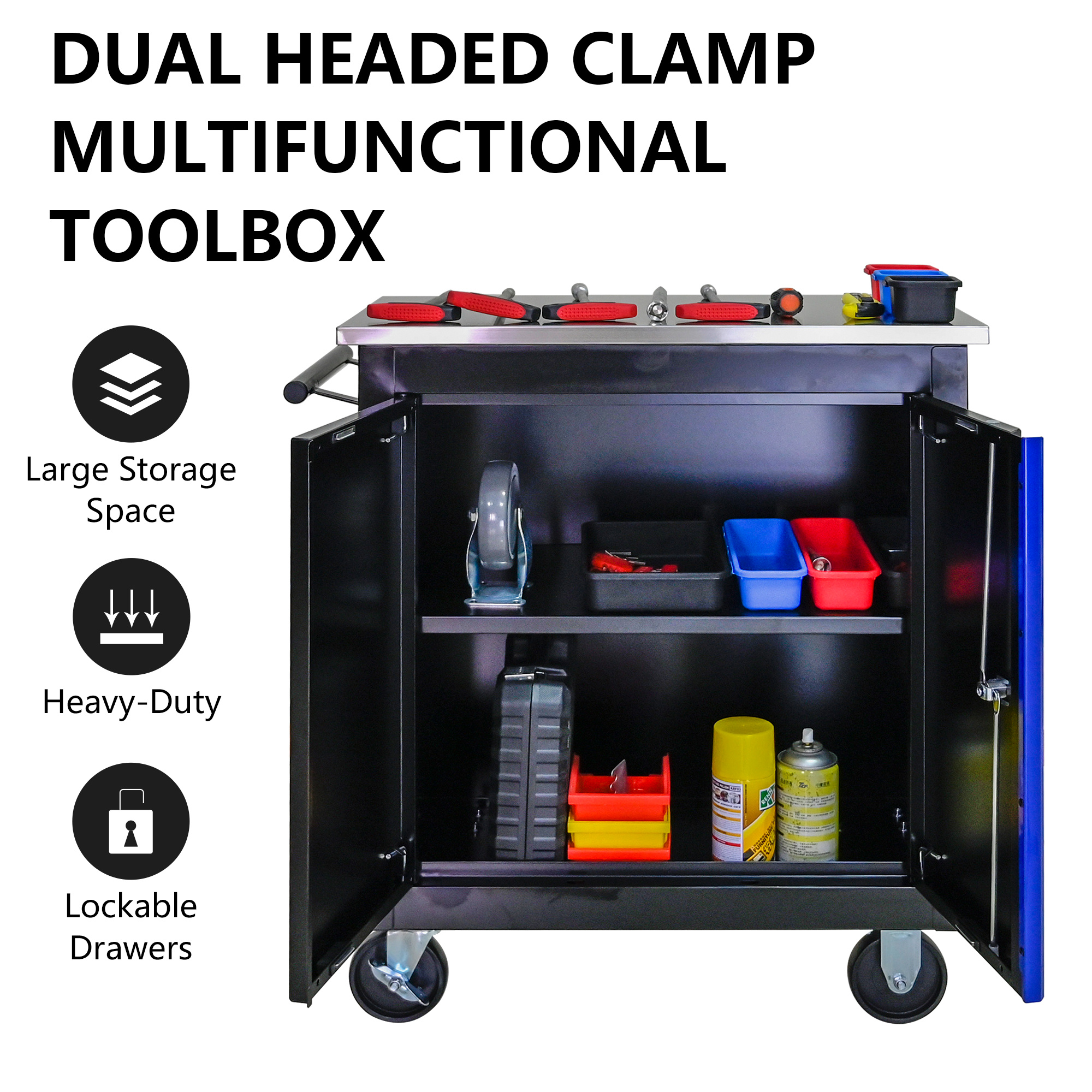 Aukfa Composable 25.9 in Tool Chest with 7 Drawers&7 Plastic Storage Box for Workshop Garage, Black