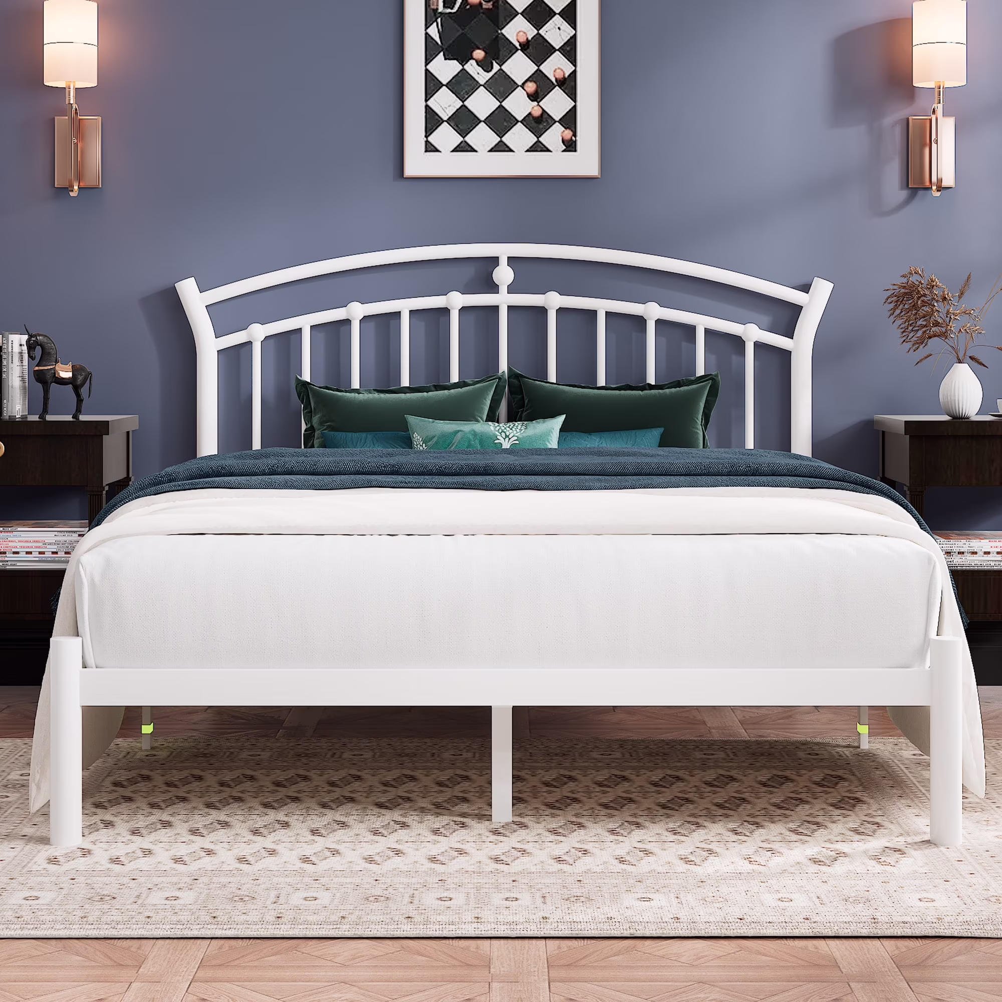 Virans Full Size Metal Platform Bed With Victorian Style Headboard, Heavy Duty Steel Slat Support, 12"Under Bed Storage,Easy Assembly, Black