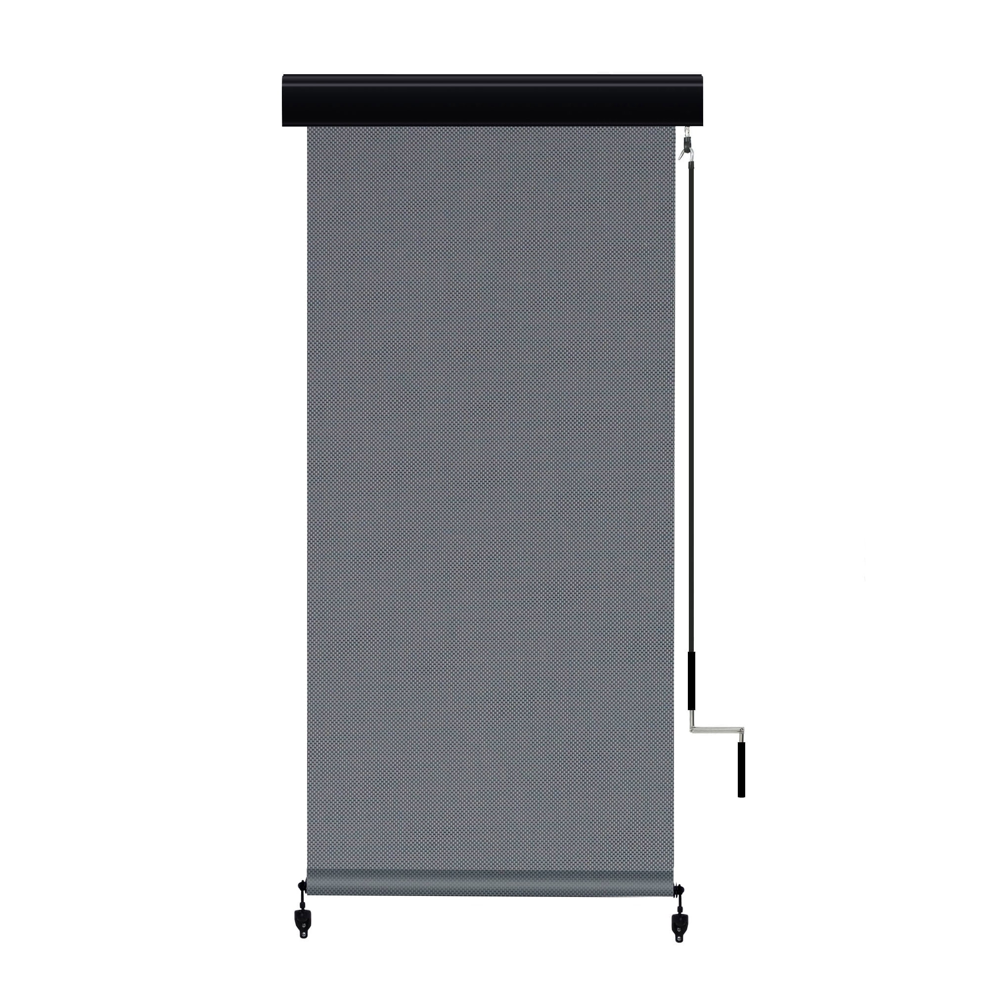 Vicllax 7'Wx8'H Outdoor Roller Shades Blinds for Patio Porch Crank Operation Solar Fabric, Light Gray