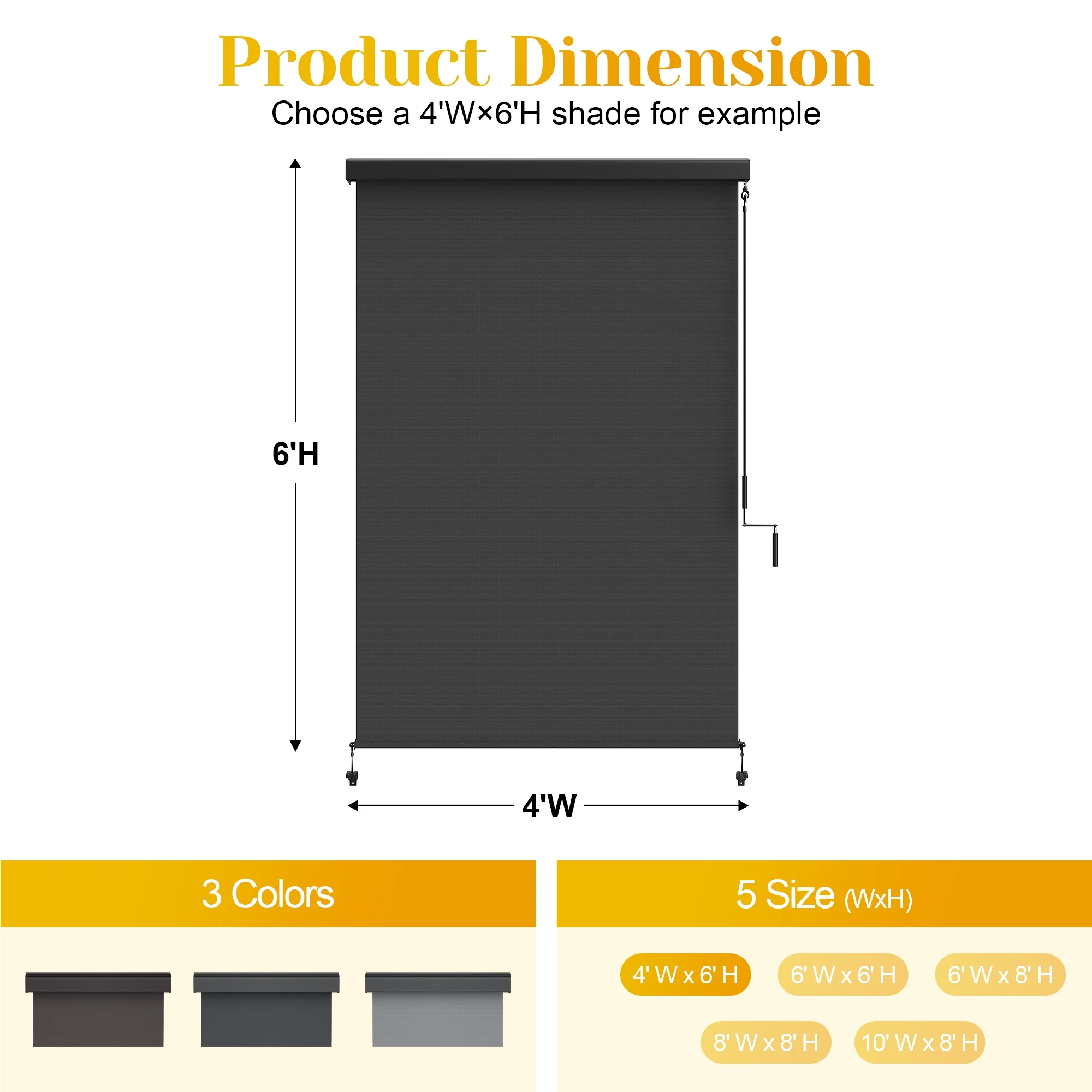 Superjoe Outdoor Roller Shade for Patio, Cordless Blackout Waterproof Blind, UV Block, 4'L x 6'W