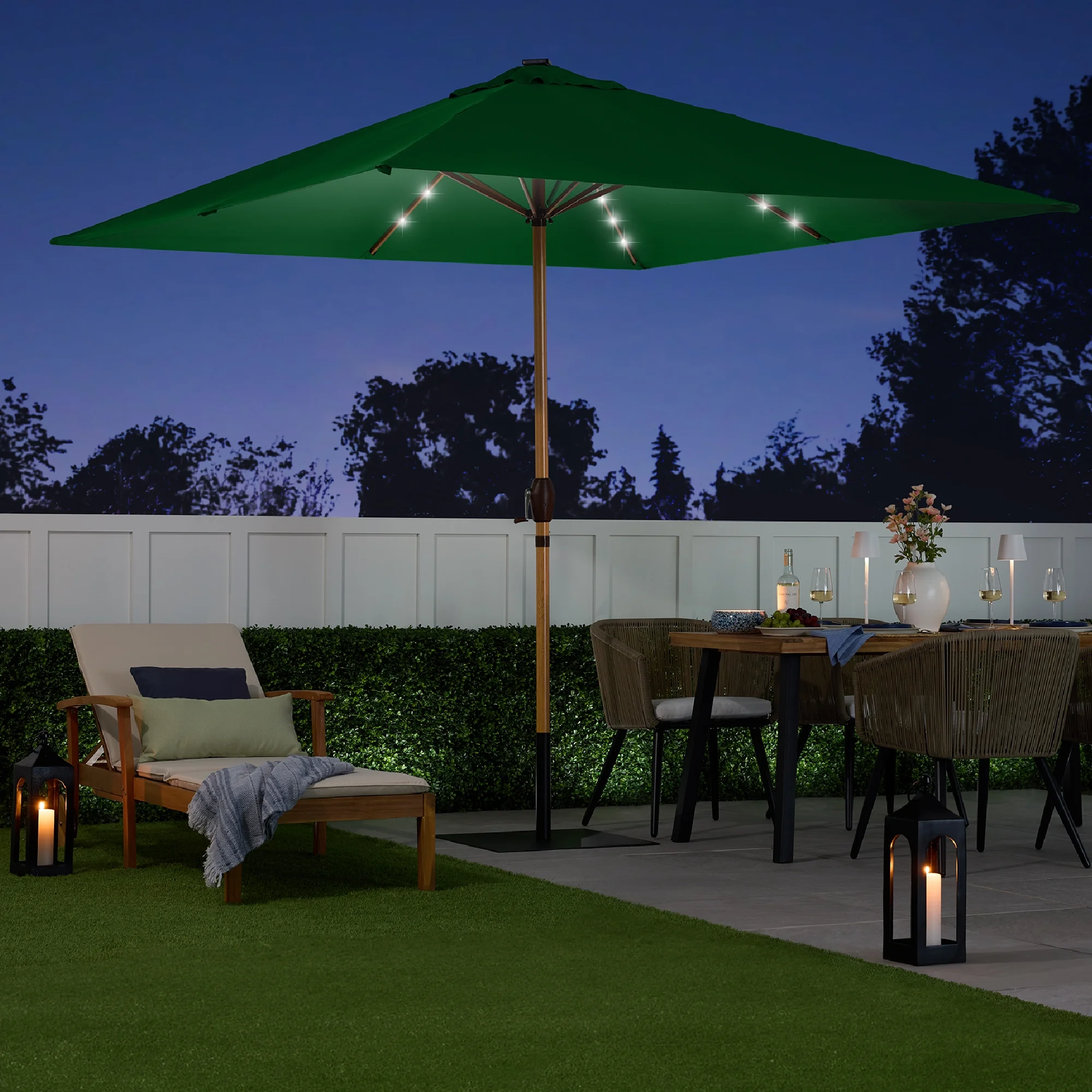 Best Choice Products 9ft Deep Square Solar LED Lighted Patio Umbrella w/ Woodgrain Pattern, UV-Resistant - Black