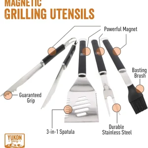 Yukon Glory 4-Pc Stainless Steel Magnetic Grill Utensils Set Essential Grilling Tools