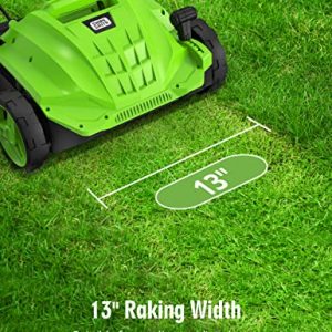SWIPESMITH 13-Inch 12 Amp Electric Dethatcher Scarifier with Foldable Handle, 2-in-1 Lawn Dethatcher