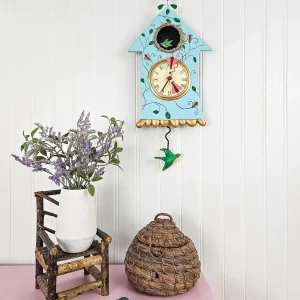 14.9 Inch | Stone Resin Decorative Clocks for Walls Home Decor Kitchen Clocks | Allen Designs Birdhouse with Flowers Cuckoo Wall Clock - Battery Operated Pendulum Analog Clock