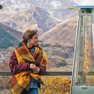 Fire Sense Pyramid Flame Patio outdoor propane Heater Tower with Wheels Coronado Brushed Bronze