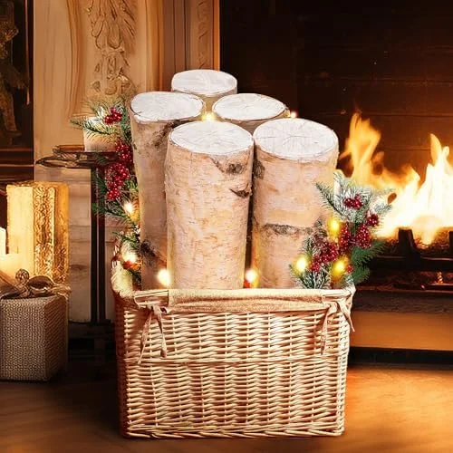 Large Birch Logs Fireplace Decor Birch Wood for Decorative DIY Crafts Natural Logs Gas Fireplace Log Fire Wood Logs for Decor Christmas 3.1-4 in Dia (Set of 5)