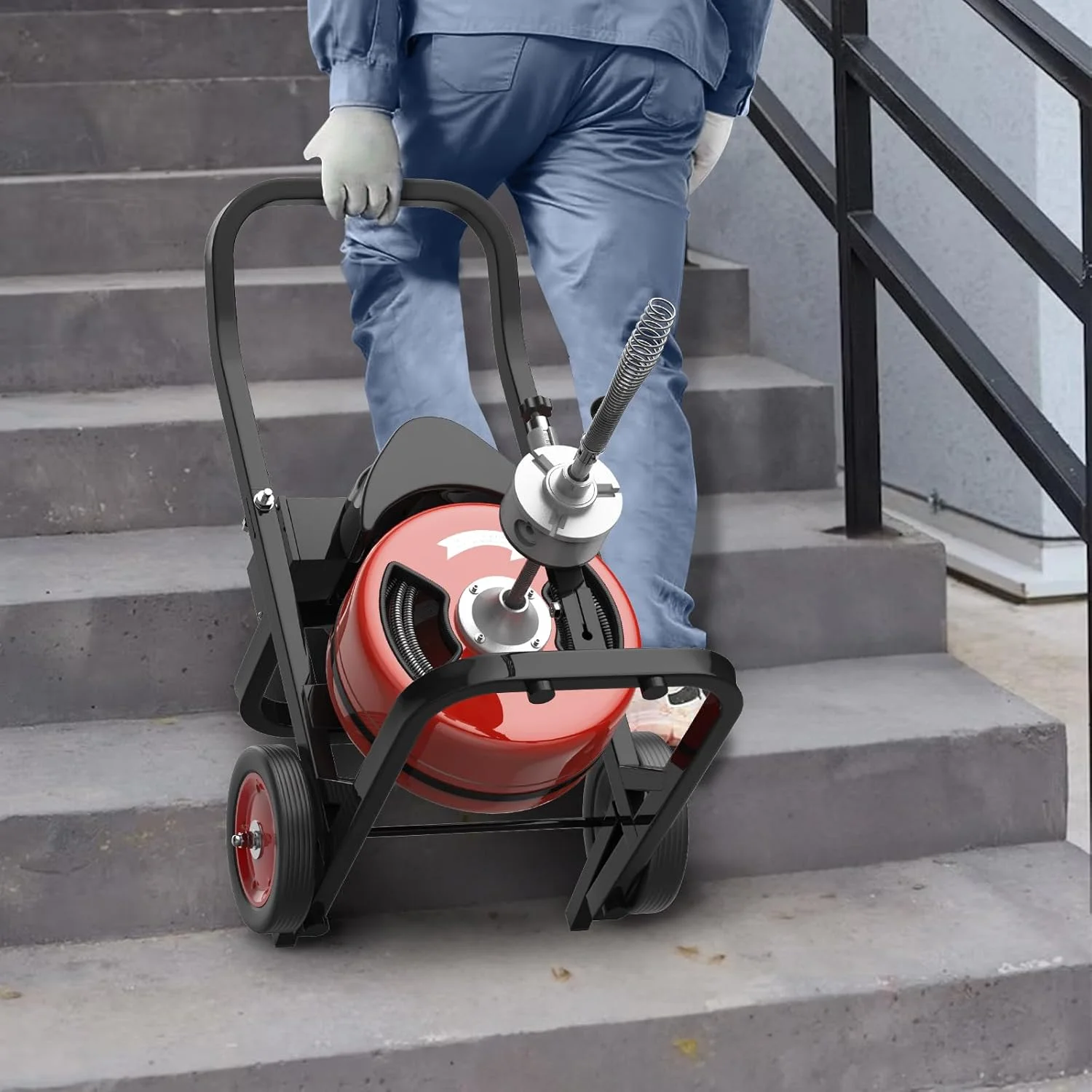 Roromall 75FT 100FT Electric Drain Cleaning Machine with 1/2-inch 3/4-inch Cable, 450W Auto Feed Portable Sewer Snake, Air-Activated Foot Switch, 4 Interchangeable Cutters for 2" to 4" Pipes