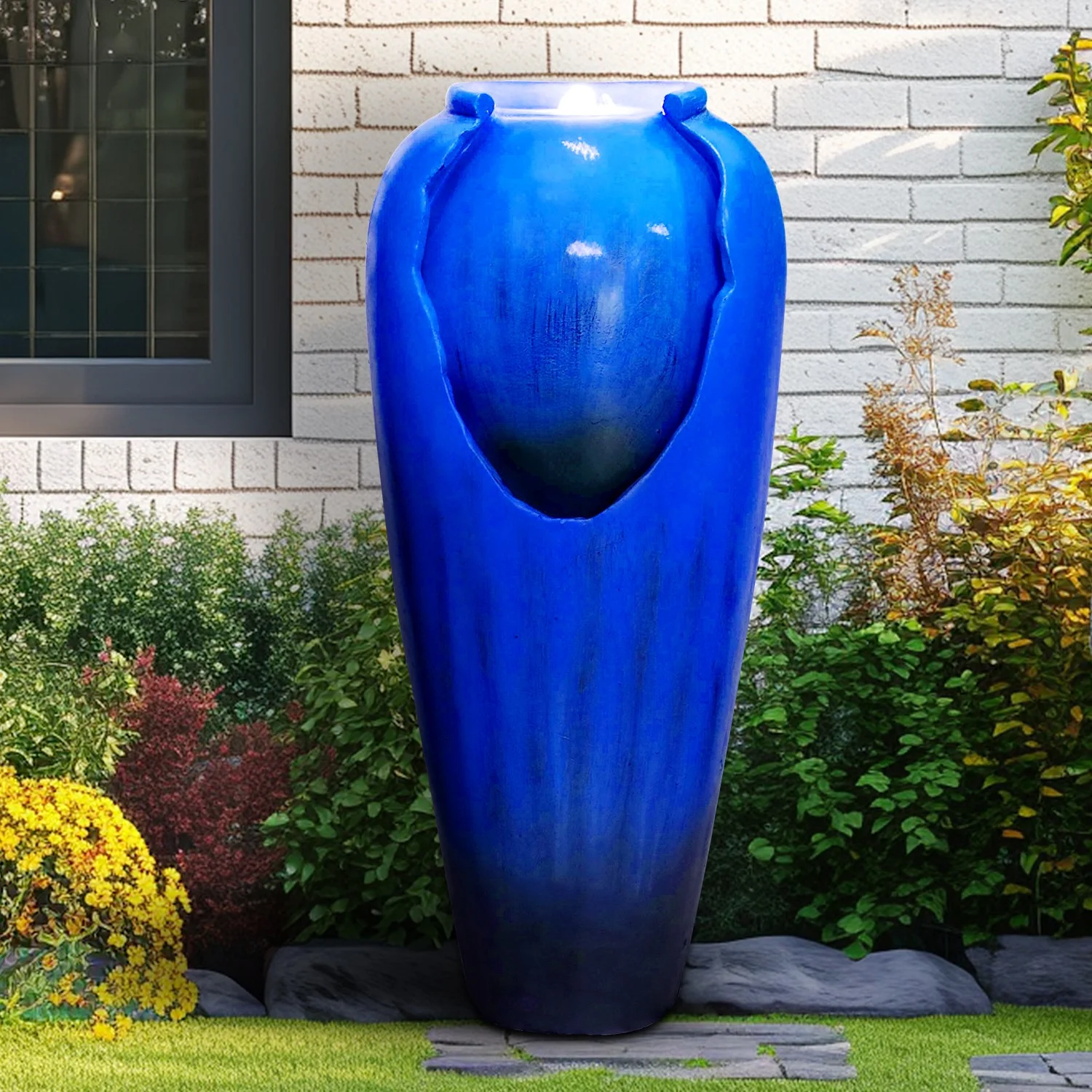 30.7in High Floor Contemporary Vase Water Fountain with LED Lights for Home and Garden Decor