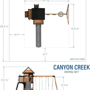 Backyard Discovery Canyon Creek Cedar Wood Swing Set with Wave Slide, Clubhouse, Play Kitchen, Picnic Area, Belt Swings, Web Swing, Rock Wall, Balconies, Playhouse, Step Ladder, Outdoor Playset