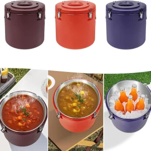 Insulated Soup Carrier Coolers, 2.5 Gallon Food Warmer/Coolers Box for Food Storage, Large Stainless Steel Leakproof Lid Insulated Soup Container (Red)