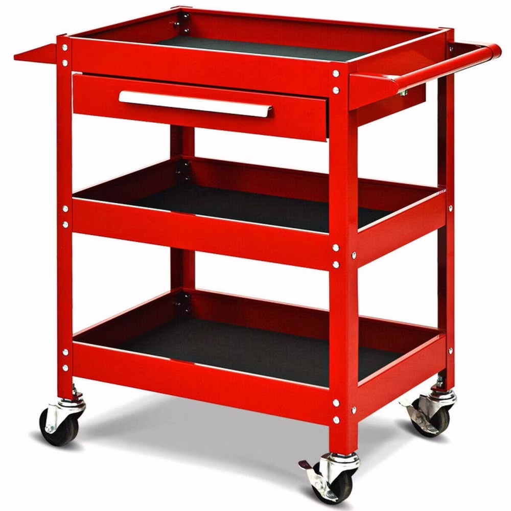 Spaco Rolling Tool Cart Mechanic Cabinet Storage ToolBox Organizer with Drawer-Black, Utility Cart on Wheels for Warehouse Garage Cleaning Office