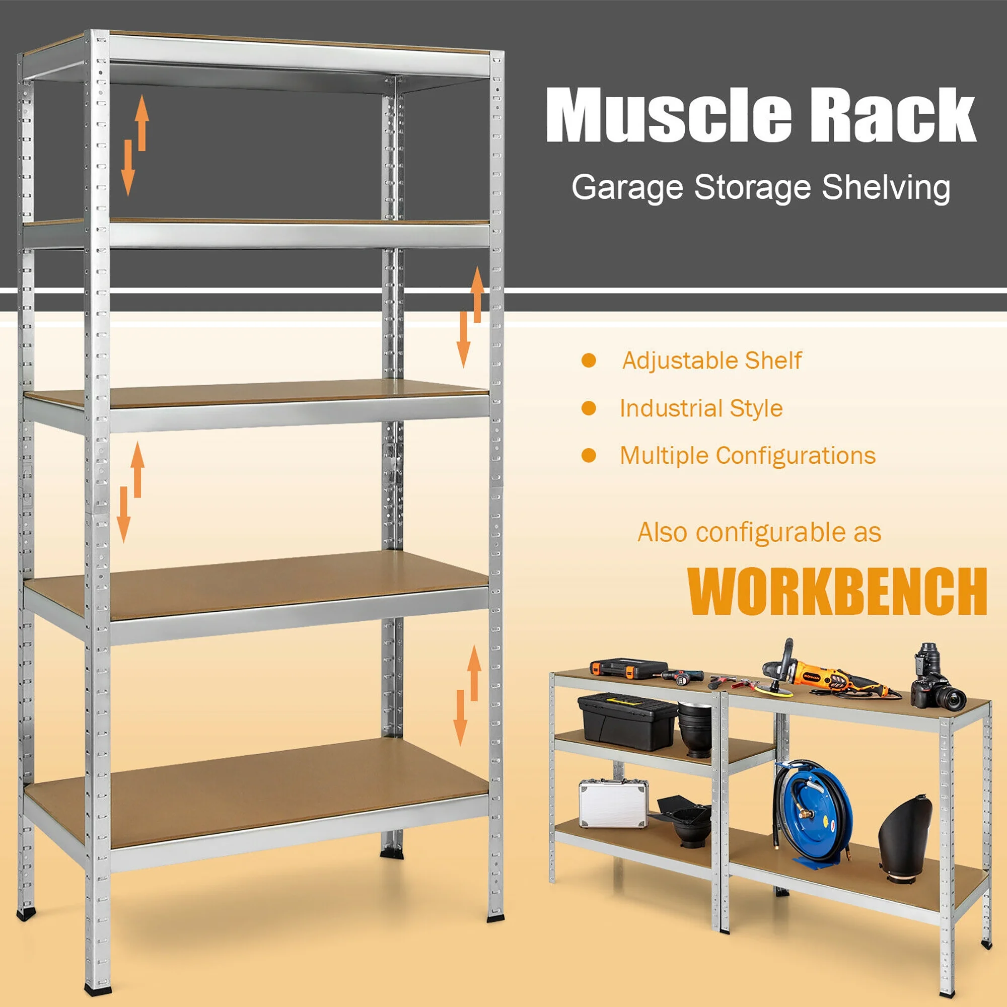 Costway 72'' Heavy Duty Steel 5 Level Garage Shelf Storage Adjustable Shelves Silver