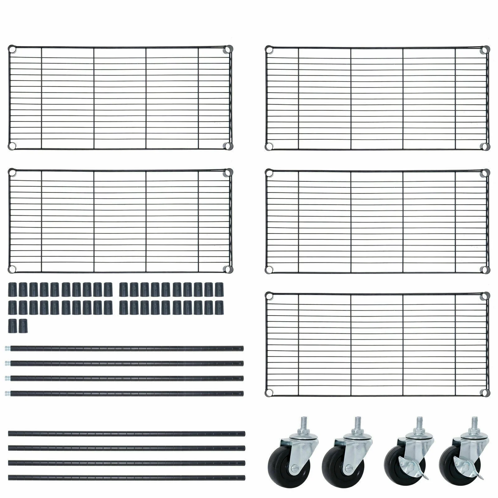 Brezey Set of 2 5-Shelf Wire Tier Layer Shelving Units with 4 Rolling Wheel Casters - Heavy-Duty Space-Saving Storage Solution, Dimensions: 30.1-(L)x14.2"(W)x63"(H)