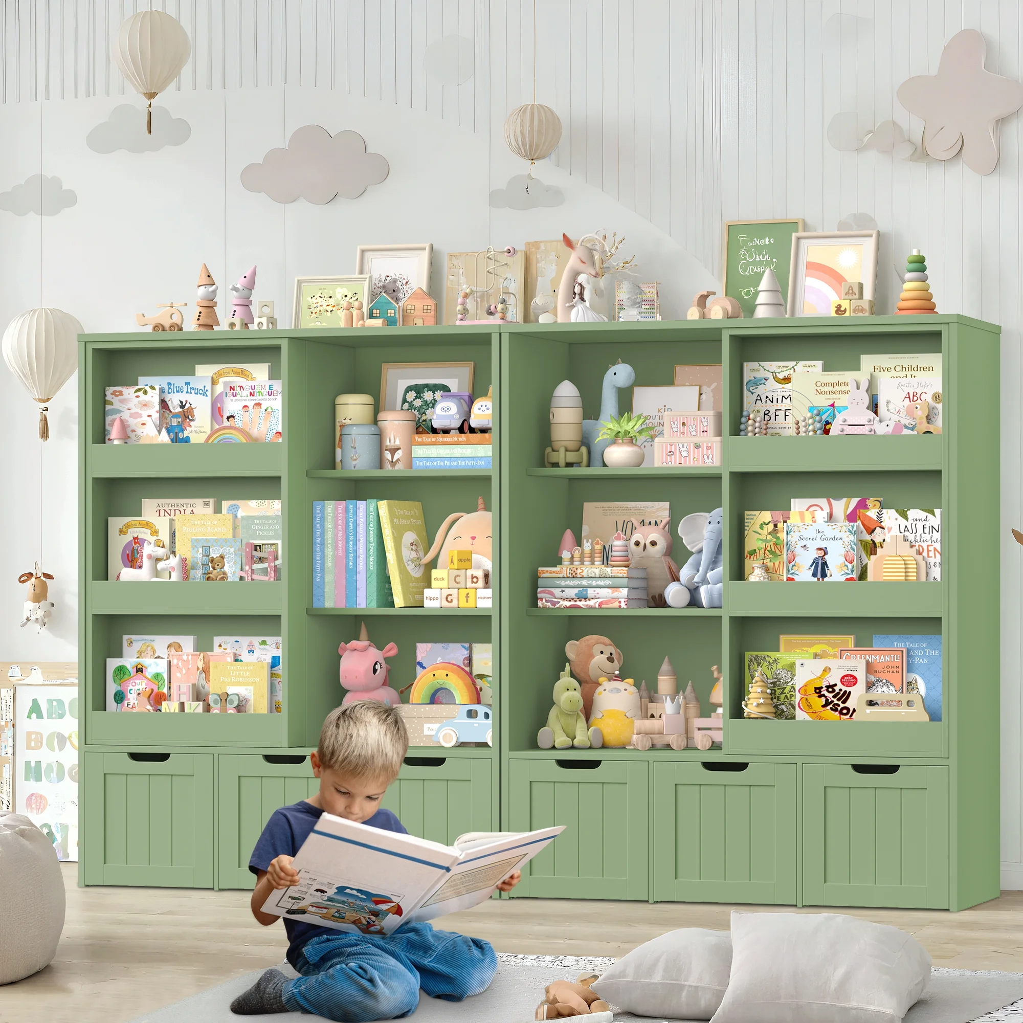 Homfa 6 Cube Toy Storage, Cube Organizer with Sliding Rack, 3 Drawer Kids Bookcase and Bookshelf, White