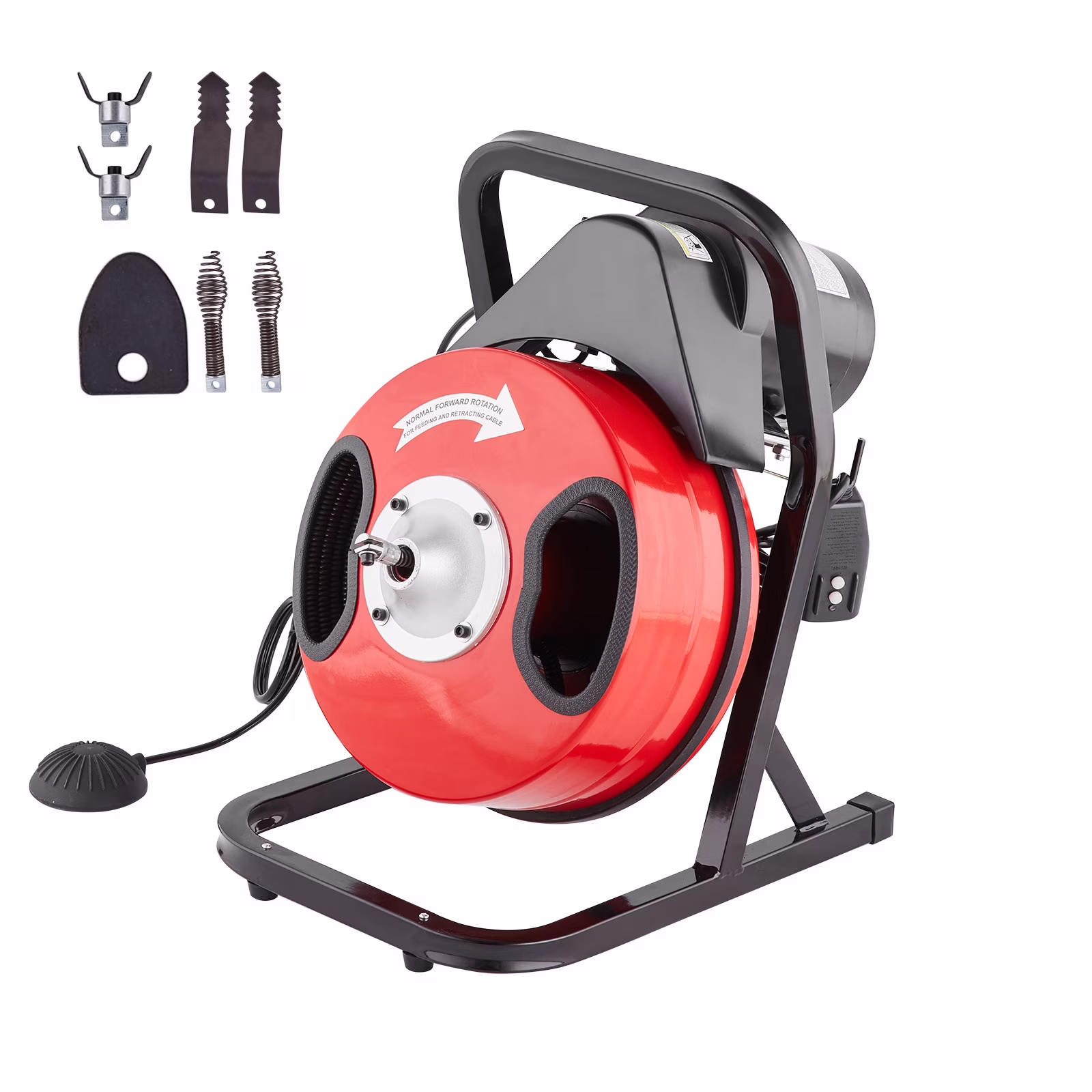 KFFKFF Sewer Line Cleaning Tool, 50FT x 1/2 Inch, Hand-Operated - Includes 4 Blades & Pneumatic Foot Pedal for 2"-4" Diameter Pipes