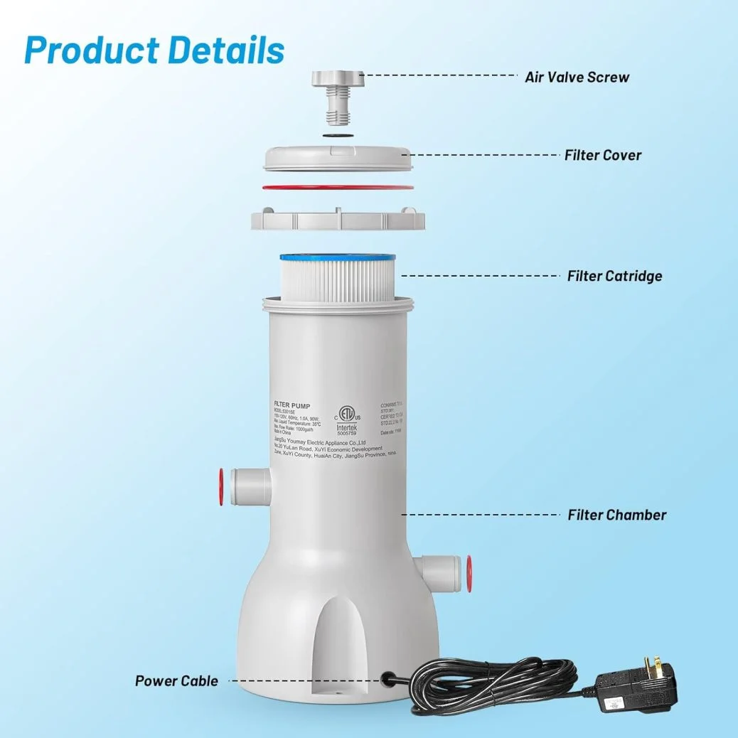 Pool Pump and Filter Above Ground, 1000 Gallon Swimming Filter Cartridge Pumps, Electric Pools Water Pump Filter for Pools Sand Cleaning Tool, 1000 GPH Filters Pumps for Above Ground