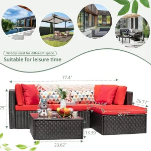 Devoko 5 Pieces Patio Furniture Sets All Weather Outdoor Sectional Patio Sofa Manual Weaving Wicker Rattan Patio Seating Sofas with Cushion and Glass Table(Beige)