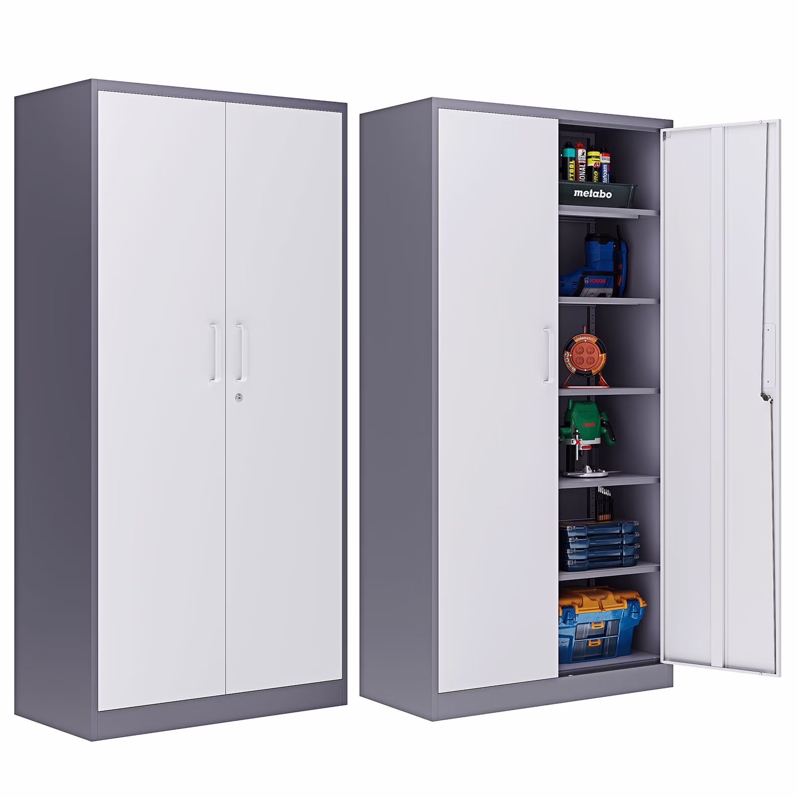 STANI Metal Storage Cabinet, 71- Tall Steel Cabinets with Locking Door and 5 Adjustable Shelves, Steel Classic Storage Cabinet for Home, School, Office, Garage