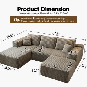 107.5" Cloud Modular Sectional Sofa Couch with L-Shape Chaise,Modern Minimalist Upholstered Couches for Living Room Bedroom,Deep Seat Corner Couch .No Assembly Required (Black,Left Facing Chaise)