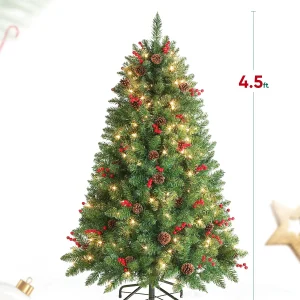 Jostyle 4.5FT Pre-Lit Christmas Tree, Decorated with 300 Clear Lights and Realistic 516 Thicken Tips