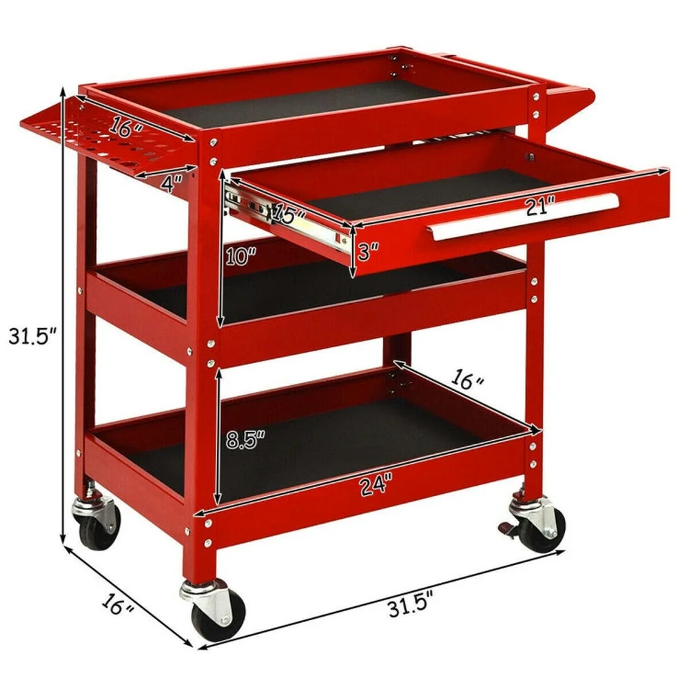 Spaco Rolling Tool Cart Mechanic Cabinet Storage ToolBox Organizer with Drawer-Black, Utility Cart on Wheels for Warehouse Garage Cleaning Office