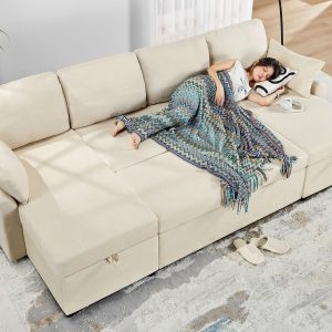 VanAcc Sofa Bed, Sleeper Sofa with Storage Chaise 2 in 1 Pull Out Couch Living Room