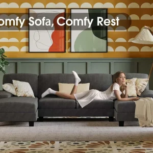 Furmax Sectional Couches for Living Room, U-Shaped Sofa Couch with Linen Fabric, 4 Seat Sofa Set with Double Chaise for Apartment (Fabric, Grey)
