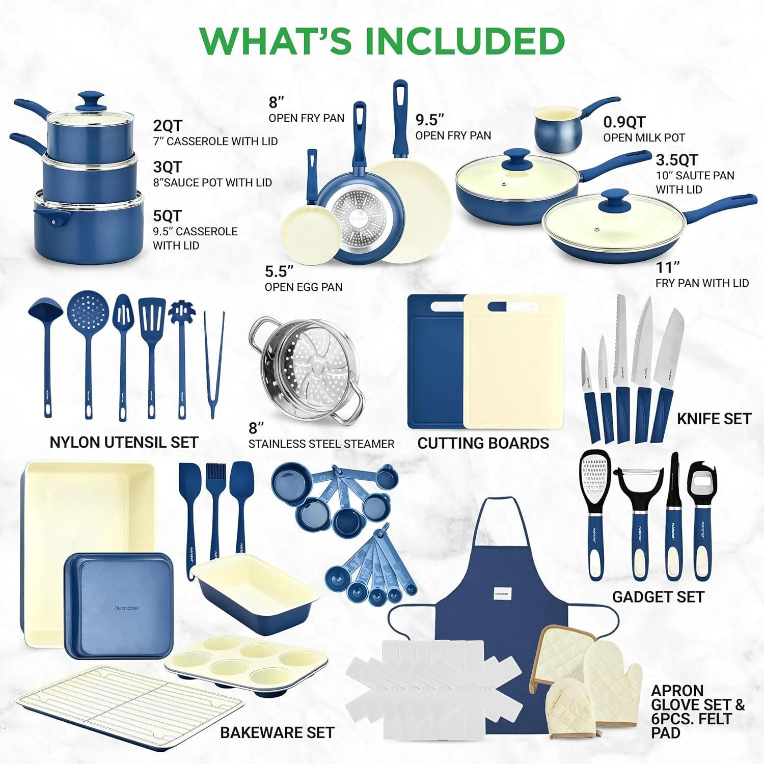 54-Piece Kitchen Cookware Set -C Complete Non-Stick Ceramic Pots and Pans Set with Utensils, Bakeware, and Knife Set, Gas, Electric & Induction Compatible, Blush Pink Kitchen Essentials
