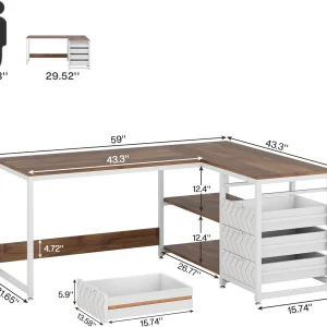 Tribesigns 59" L-Shaped Office Desk, Modern Reversible Computer Study Desk for Home Office, White
