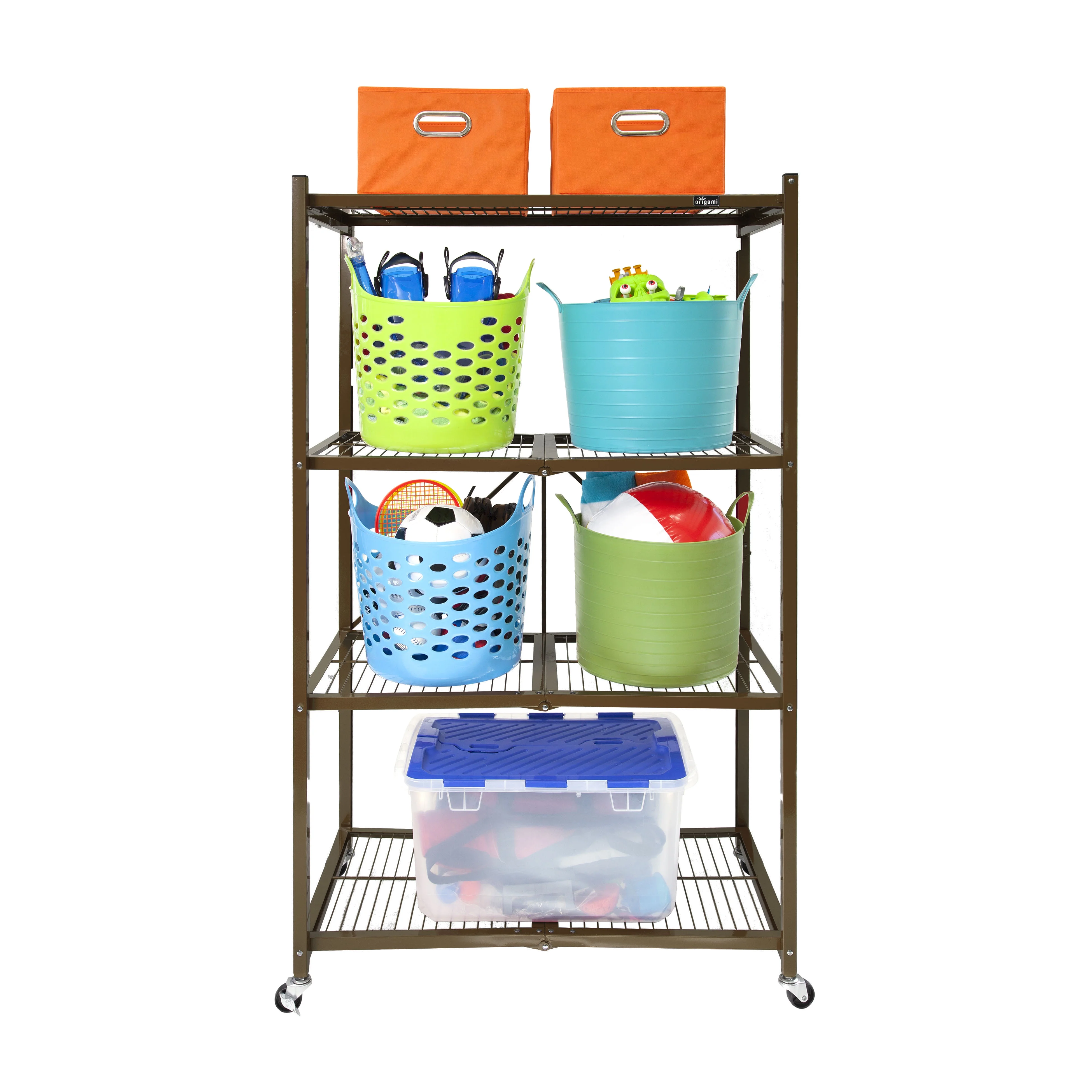 Origami 4 Tier Multipurpose Folding Storage Rack with Wheels, 3 Pack, Gray