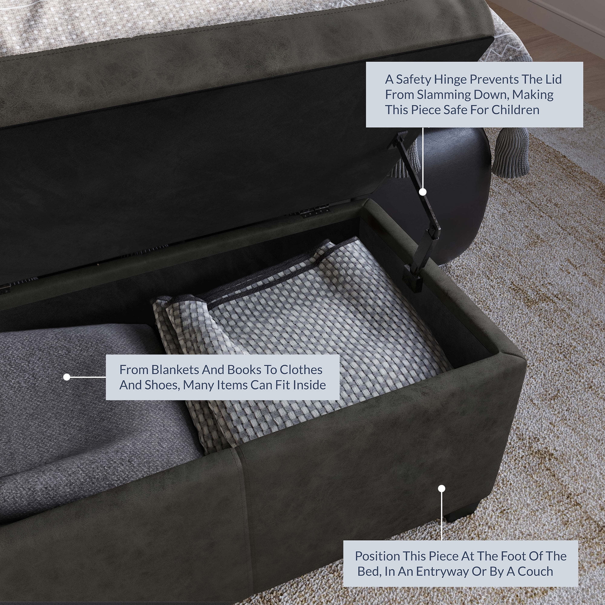 BELLEZE Storage Ottoman Bench Footstool - Amherst (Beige)